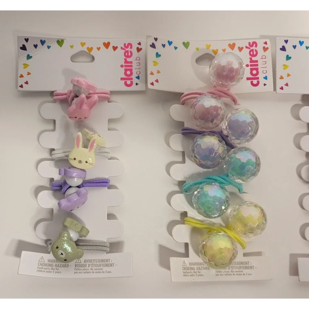 New 3 Pk Pastel Colorful Ponytail Holders from Claire's Club, Animals Disco Ball